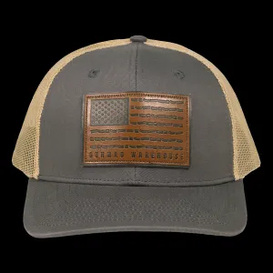 GunMag Leather Flag Patch Snapback Hat - Charcoal / FDE