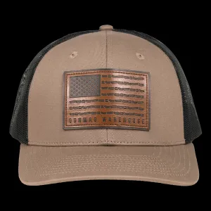 GunMag Leather Flag Patch Snapback Hat - FDE / Black