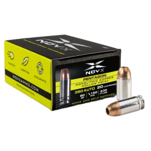 NovX Ammo Pentagon .380 ACP Ammo 80gr Copper HP 20 Rounds
