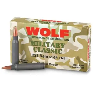 Wolf Military Classic .223 Remington Ammo 55gr FMJ 20 Rounds