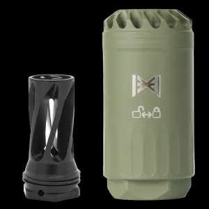 HuxWrx Safety Company Blastphemy Blast Deflector w/ QD 556 1/2x28 Flash Hider Combo - OD Green