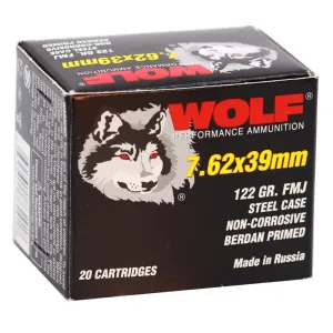 Wolf Performance 7.62x39mm Ammo 122gr FMJ 20 Rounds