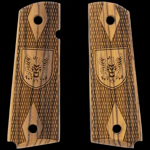 Kimber 11th ECAB Insignia Double Diamond Checkered Zebrawood Grips for Full Sized 1911 Pistols