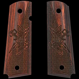 Kimber 5TH ANGLICO Insignia Smooth / Checkered Rosewood Grips for Full Sized 1911 Pistols