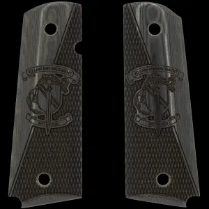Kimber USMC 2nd Law Enforcement Battalion Insignia Smooth / Checkered Black Linen Micarta Grips for Full Sized 1911 Pistols