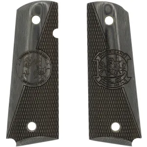 Kimber HMH-461 OEF 13.1 Inspired Engraving Smooth / Checkered Black Linen Micarta Grips for Full Sized 1911 Pistols