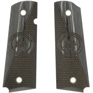 Kimber NMCB-28 Seebee Engraved Insignia Smooth / Checkered Black / Gray Linen Micarta Grips for Full Sized 1911 Pistols