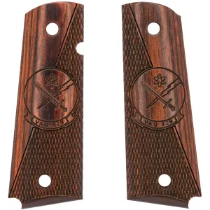 Kimber VAQ-129 Vikings Engraved Insignia Smooth / Checkered Rosewood Grips for Full Sized 1911 Pistols