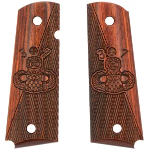 Kimber 307th AEB EOD Inspired Engraving Smooth / Checkered Rosewood Grips for Full Sized 1911 Pistols
