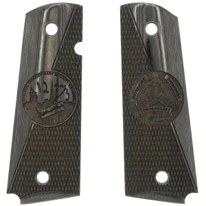 Kimber MSRON-12 Inspired Engraving Smooth / Checkered Gray Linen Micarta Grips for Full Sized 1911 Pistols