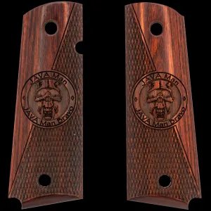 Kimber SOCOM Javaman Inspired Engraving Smooth / Checkered Rosewood Laminate Grips for Full Sized 1911 Pistols