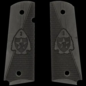 Kimber 3-2 SBCT Arrowhead Brigade Engraved Insignia Smooth / Checkered Black Micarta Grips for Full Sized 1911 Pistols