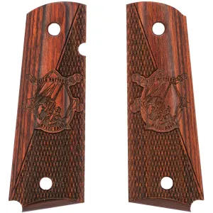 Kimber USMC Artillery Kilo Battery Steel Rain Inspired Engraving Smooth / Checkered Rosewood Grips for Full Sized 1911 Pistols