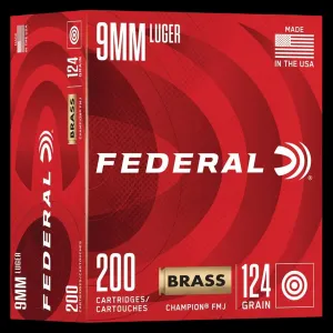 Federal Champion Training 9mm Luger Ammo 124gr FMJ 200 Rounds