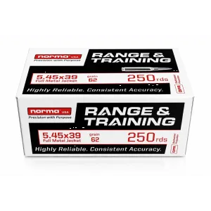 Norma Range & Training 5.45x39mm Ammo 62gr FMJ 250 Rounds