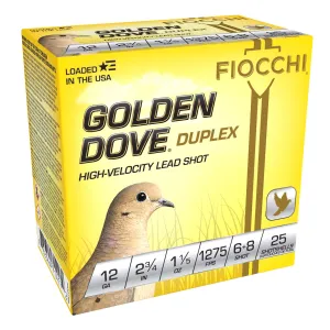 Fiocchi Golden Dove 2 3/4" 12 Gauge Ammo 1 1/5oz #6 and #8 Shot 25 Rounds