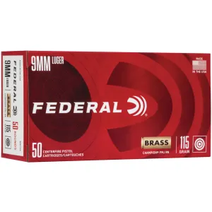 FEDERAL Champion Training 9mm Luger 115gr FMJ 50rd Per Box Pistol Ammo (WM5199)