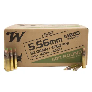 WINCHESTER AMMO M855 5.56mm 62Gr FMJ Green Tip 500rd/Box Rifle Ammo (WM855500)