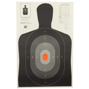 Action Target B-27E Pros Target, Shaded Scoring Rings Starting Outside And Going Dark To Light With A Bright Orange Center, Silhouette Cut Off Below Ring 7, 23"x35", 100 Per Box B-27EPROS-100