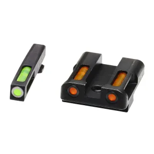 Hi-Viz LiteWave H3 Tritium/Litepipe Night Sights, Fits Glk 9/40SW/357Sig, Green Front w/White Front Ring, Orange Rear GLN425