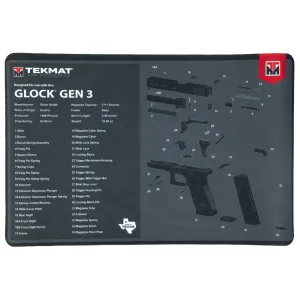 TekMat Original Mat, For Glock Gen 3, Cleaning Mat, Thermoplastic Surface Protects Gun From Scratching, 1/8" Thick, 11"x17", Tube Packaging, Black TEK-R17-GLOCK-G3