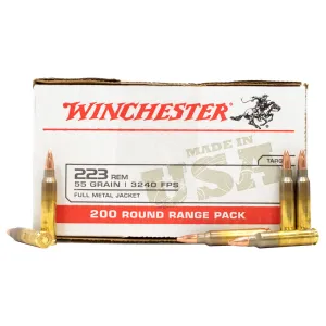 WINCHESTER AMMO USA 223 Rem 55Gr Full Metal Jacket 200rd Box Range Pack Rifle Ammo (W223200)