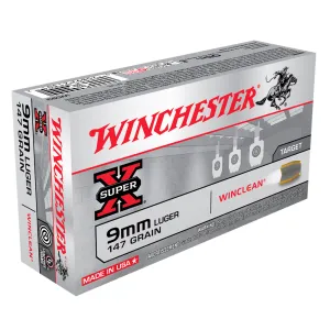 WINCHESTER Super-X WinClean 9mm 147Gr Brass Enclosed Base 50rd/Box Handgun Ammo (WC93)