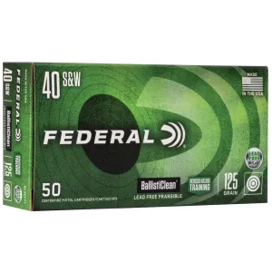 FEDERAL BallistiClean 40 S&W 125 Grain Lead Free Frangible RHT Ammo, 50 Round Box (BC40CT1)