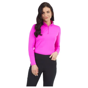 IBKUL Solid Mock Neck HotPink Long Sleeve Top (80000-HPNK)