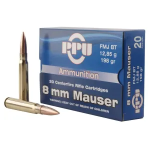 PPU Metric Rifle 8mm Mauser 198 gr Full Metal Jacket 20 Bx/ 10 Cs Ammo (PP8F)