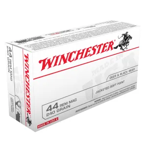 WINCHESTER USA 44 Rem Mag 240Gr Jacketed Soft Point 50rd/Box Handgun Ammo (Q4240)