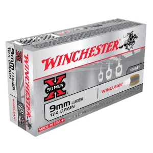 WINCHESTER Super-X WinClean 9mm 124Gr Brass Enclosed Base 50rd/Box Handgun Ammo (WC92)