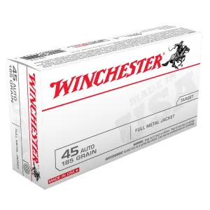 WINCHESTER USA 45 Auto 185Gr FMJ 50rd/Box Handgun Ammo (USA45A)