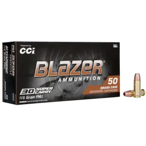 Blazer Ammunition Blazer Brass, 30 Super Carry, 115 Grain, Full Metal Jacket, 50 Round Box 5205