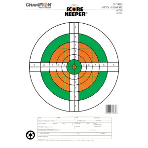 Champion Traps & Targets Fluorescent Orange/Green Bullseye Scorekeeper Target, 25 Yard Pistol Slow Fire, 12 Pack 45760