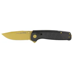 SOG Knives & Tools Terminus XR LTE, Folding Knife, 2.95" Straight Clip Point, Black G10 and Carbon Fiber Handle, CPM S35VN Steel, Titanium Nitride Finish, Gold SOG-TM1033-BX