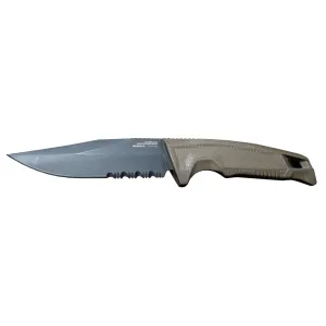 SOG Knives & Tools Recondo FX, Fixed Blade Knife, 4.6" Clip Point, Serrated Edge, Flat Dark Earth Rubber Handle, Cryo 440C Steel, Titanium Nitride Finish, Black, Includes Kydex Sheath and UMS Clip SOG-17-22-04-57
