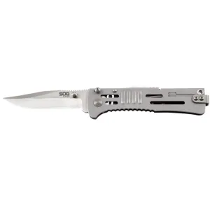 SOG Knives & Tools SlimJim, Folding Knife, 3.18" Clip Point Straight Edge, 420 Stainless Steel Bead Blasted Handle, AUS 8 Steel, Satin Finish, Silver SOG-SJ31-CP