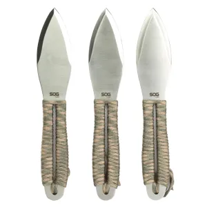 SOG Knives & Tools Fling, Throwing Knife, 4.4" Straight Edge Spear Point, Green and Tan Paracord Handle, 3Cr13 Steel, Satin Finish, Silver, Includes Nylon Sheath, 3 Pack SOG-FX41N-CP