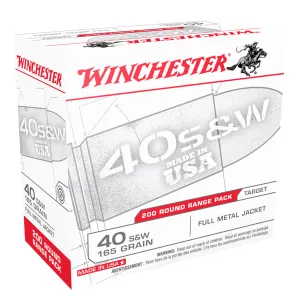 WINCHESTER USA 40SW 165Gr FMJ 200/600 Handgun Ammo (USA40W)