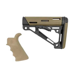 HOGUE AR-15/M-16 OverMolded FDE Beavertail Grip and Commercial Spec Compatible Collapsible Buttstock Kit (15355)