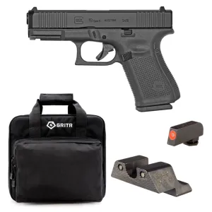 GLOCK G19 Gen5 Compact 9mm 4.02in 3x 15rd Mags Semi-Automatic Pistol and TRIJICON HD XR Night Sights for Glock Standard Frames, GRITR Soft Black Pistol Case
