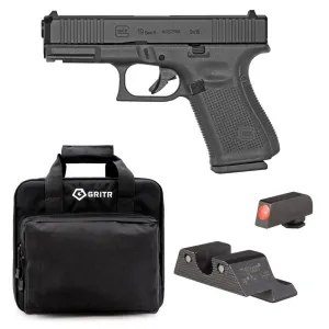 GLOCK G19 Gen5 Compact 9mm 4.02in 3x 15rd Mags Semi-Automatic Pistol and TRIJICON HD Night Sights for Glock Standard Frames, GRITR Soft Black Pistol Case