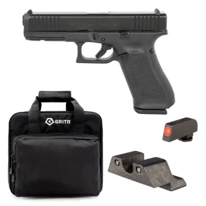 GLOCK G17 Gen5 Full Size 9mm 4.49in 17rd Mags Semi-Automatic Pistol and TRIJICON HD XR Night Sights for Glock Standard Frames, GRITR Soft Black Pistol Case
