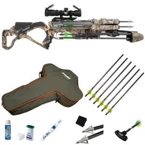 EXCALIBUR Twinstrike TAC2 Crossbow Package with T-Handle Arrow Puller, Quill 16.5in Carbon 6-Pack Crossbow Arrows, Tomb Crossbow Case, Boltcutter 150 Grain 6-Pack Broadheads, Crossbow Maintenance Utility Pack and GRITR Microfiber Cleaning Cloth
