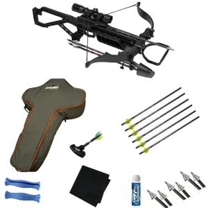 EXCALIBUR Mag Air Black Crossbow Package, Extinguisher Arrow Puller & Lumenok Deactivator, Quill 16.5in Carbon 6-Pack Crossbow Arrows, Tomb Case, Boltcutter 150 Grain 6-Pack Broadheads, X-Slick Superior Rail Lubricant, GRITR Microfiber Cleaning Cloth