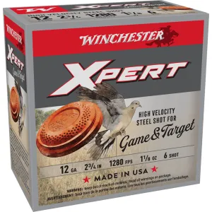 WINCHESTER Xpert Hi-Velocity Steel 12 GA 2.75in 1-1/8oz #6 25rd Box Shotshell Ammo (WE12GTH6)