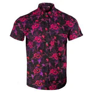 RETRO RIFLE Hibiscus Black Pink Button Down Shirt, Large (HIBISCUS-L)