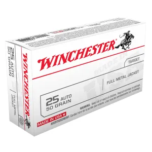 WINCHESTER USA 25 ACP 50Gr Full Metal Jacket 50/500 Handgun Ammo (Q4203)