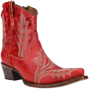 CIRCLE G by CORRAL Women's Embroidery & Zipper Red Ankle Boots (L5704)